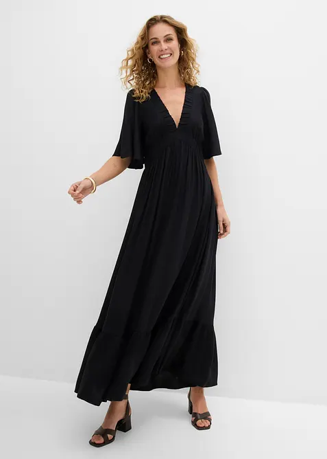 Maxikleid aus fließender Viskose in schwarz von vorne (Totalaufnahme) - bonprix