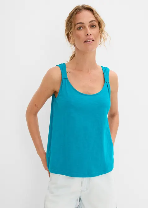 Tanktop aus reiner Bio-Baumwolle in blau von vorne (im Anschnitt) - bonprix