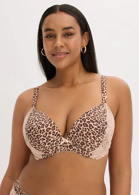 Schalen-BH mit Leopardenmuster in beige von vorne (im Anschnitt) - bonprix