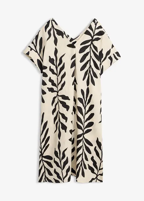 Kaftan-Kleid aus reinem Leinen in beige von vorne - bonprix
