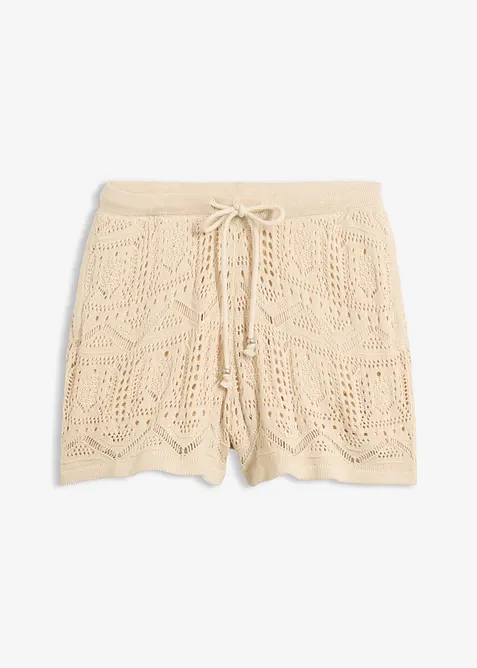 Ajour-Shorts aus Baumwoll-Mix in beige von vorne - bonprix