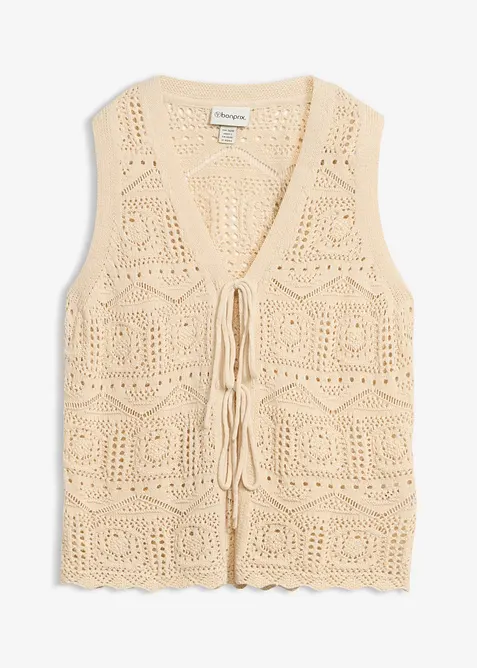 Ajour-Strickweste aus Baumwoll-Mix in beige von vorne - bonprix