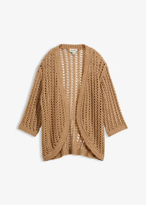 Ajour-Strickjacke mit Pailletten in beige von vorne - bonprix