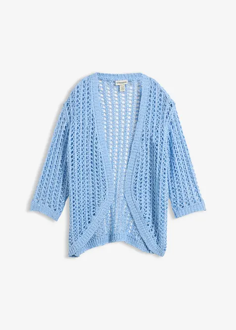 Ajour-Strickjacke mit Pailletten in blau von vorne - bonprix