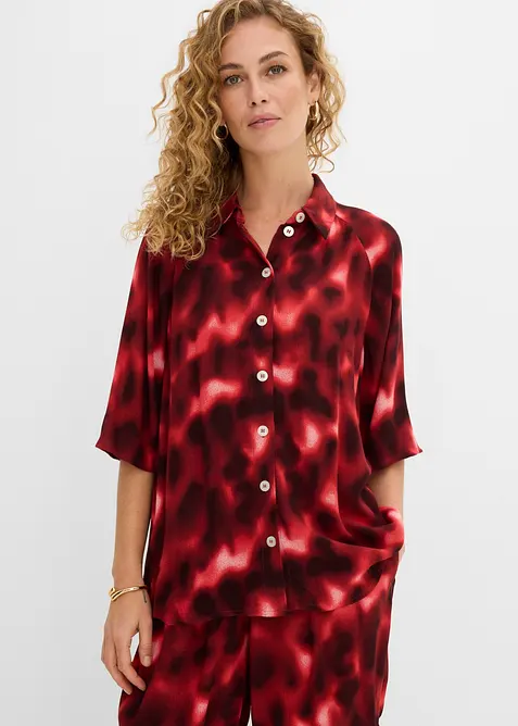 Oversize-Bluse aus strukturierter Viskose in beige von vorne (im Anschnitt) - bonprix