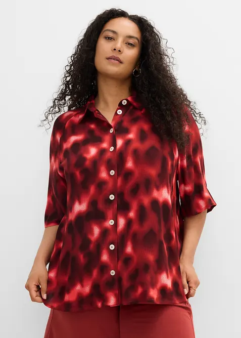 Oversize-Bluse aus softer Viskose in beige von vorne (im Anschnitt) - bonprix