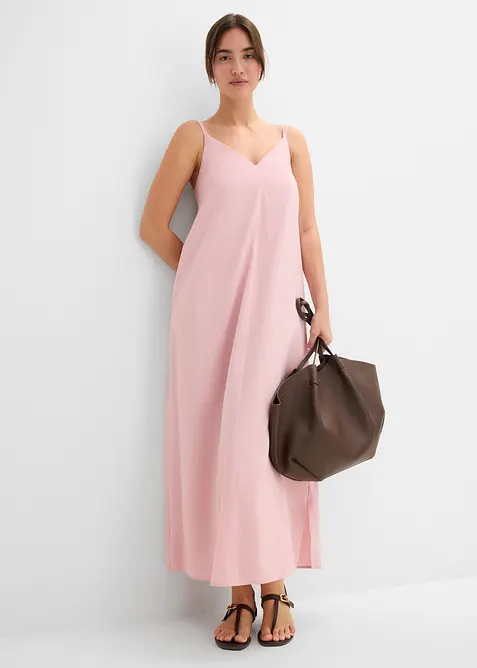 Trägerkleid aus feinem Viskose-Mix in rosa im Look von vorne (Totalaufnahme) - bonprix