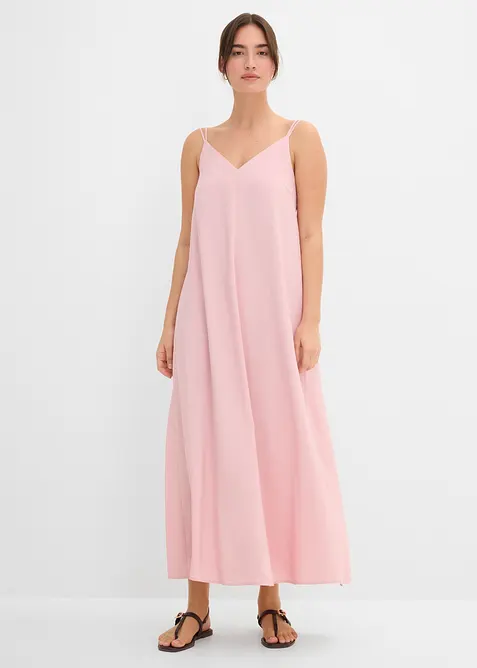 Trägerkleid aus feinem Viskose-Mix in rosa von vorne (Totalaufnahme) - bonprix