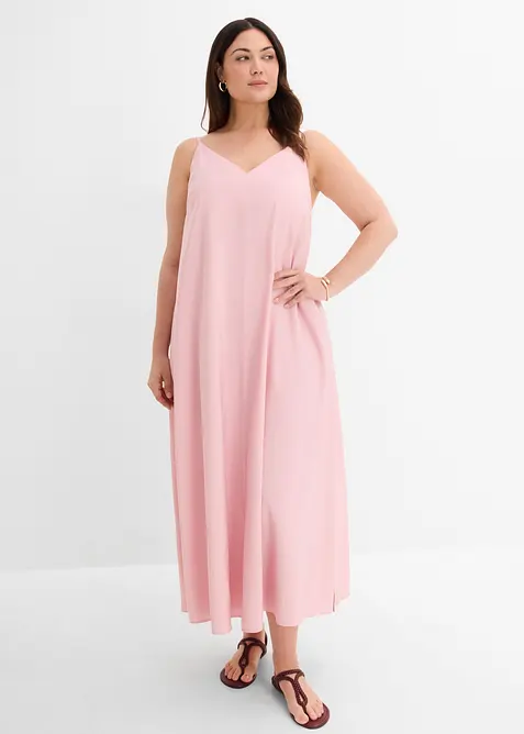 Trägerkleid aus feinem Viskose-Mix in rosa von vorne (Totalaufnahme) - bonprix