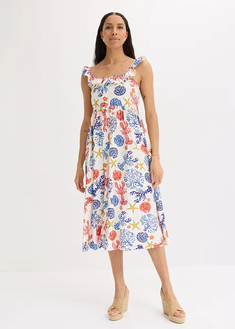 Midikleid aus feinem Viskose-Mix in weiß von vorne (Totalaufnahme) - bonprix