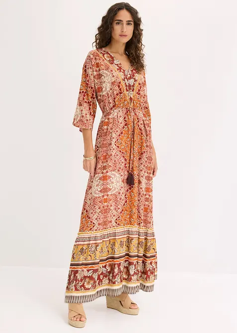 Maxikleid aus fließender Viskose in braun von vorne (Totalaufnahme) - bonprix