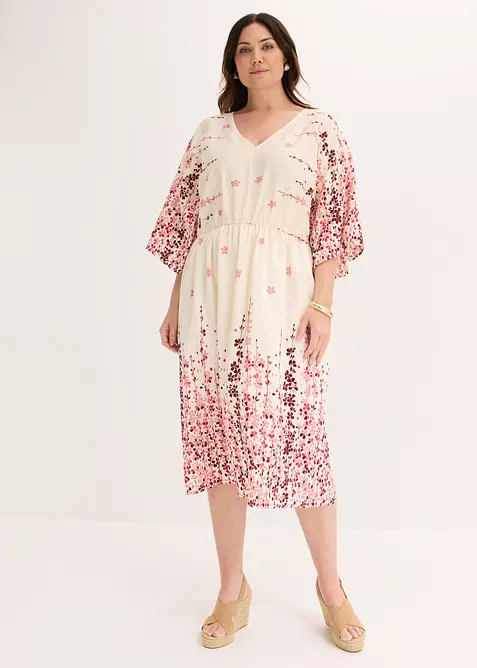 Midikleid aus feinem Viskose-Mix in weiß von vorne (Totalaufnahme) - bonprix