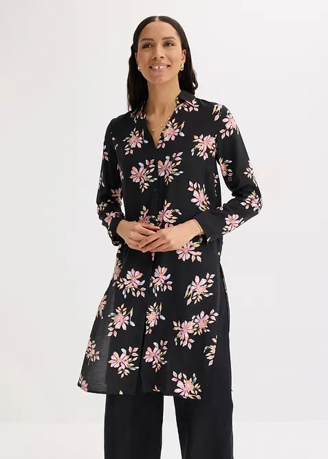 Longbluse aus fließendem Viskose-Mix in schwarz von vorne (im Anschnitt) - bonprix