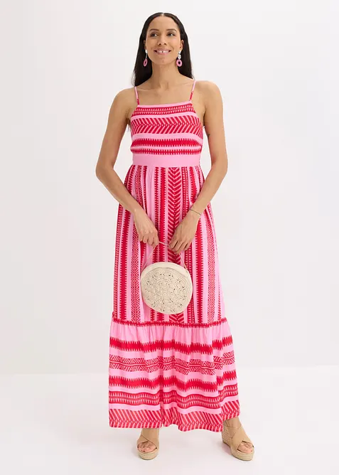 Trägerkleid aus fließender Viskose in pink im Look von vorne (Totalaufnahme) - bonprix