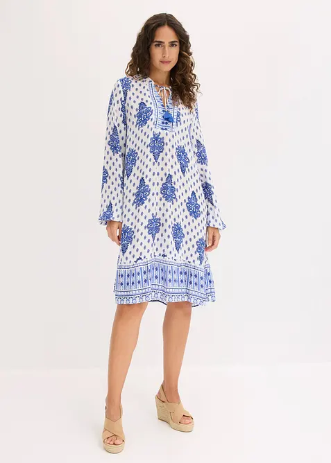Tunika-Kleid aus  strukturierter Viskose in weiß von vorne (Totalaufnahme) - bonprix