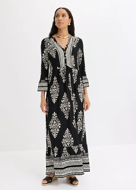Tunika-Kleid aus softem Viskose-Mix in schwarz von vorne (Totalaufnahme) - bonprix