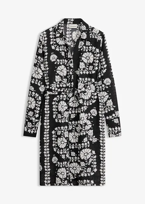Hemdblusenkleid in Leinen-Optik in schwarz von vorne - bonprix