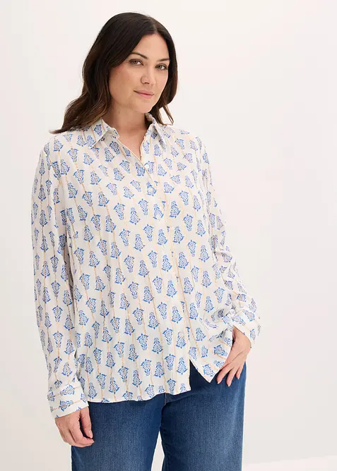 Bluse aus strukturierter Viskose mit Glitzereffekt in weiß von vorne (im Anschnitt) - bonprix