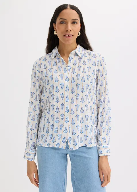 Bluse aus strukturierter Viskose mit Glitzereffekt in weiß von vorne (im Anschnitt) - bonprix