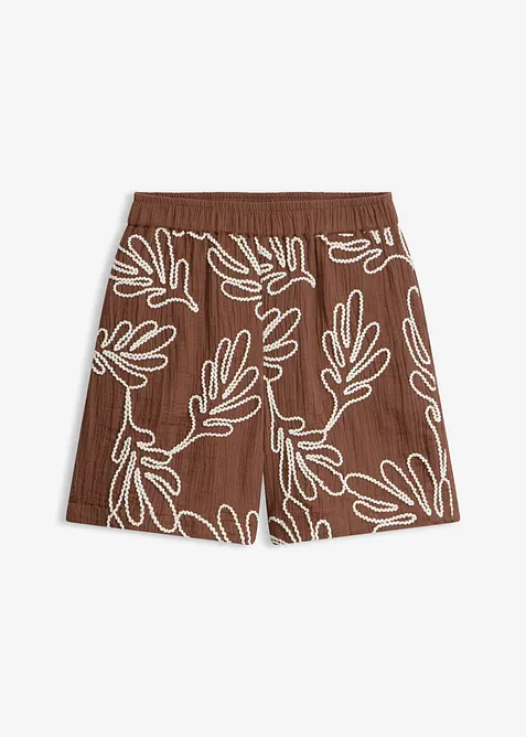 Shorts aus reiner Baumwolle mit Stickerei in braun von vorne - bonprix
