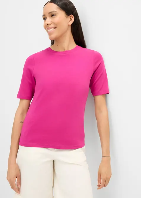 T-Shirt aus reiner Bio-Baumwolle in pink von vorne (im Anschnitt) - bonprix