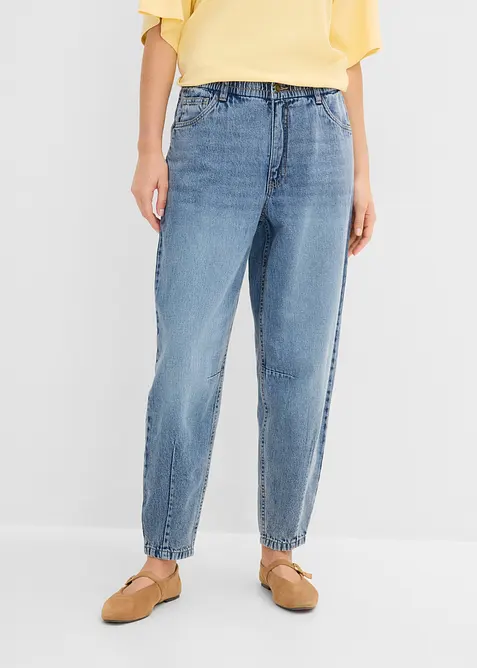 Leichte Barrel-Jeans High Waist cropped in blau von vorne - bonprix