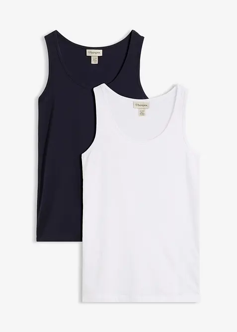Tanktop mit Baumwolle (2er-Pack) in blau von vorne - bonprix