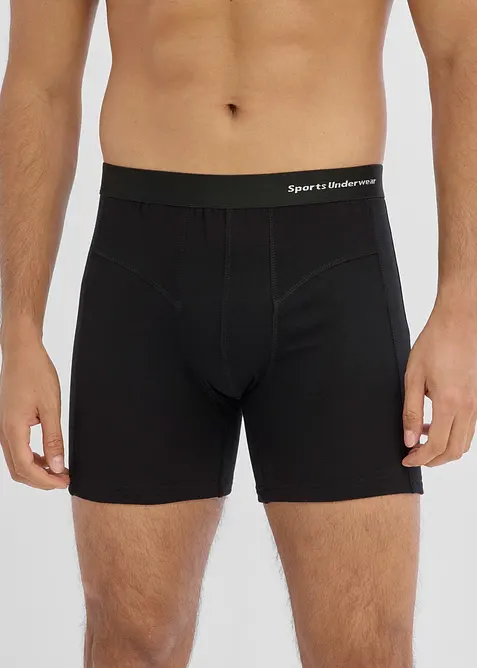 Boxershorts eng, mittellang mit Bio-Baumwolle (3er Pack) in schwarz von vorne - bonprix