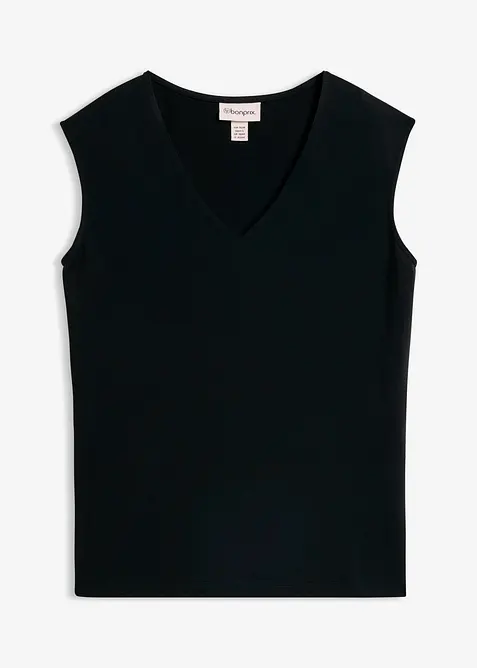 Shirt mit V-Ausschnitt mit reiner Bio-Baumwolle in schwarz von vorne - bonprix