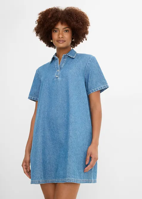 Oversize Jeanskleid aus Bio-Baumwolle in blau von vorne (Totalaufnahme) - bonprix