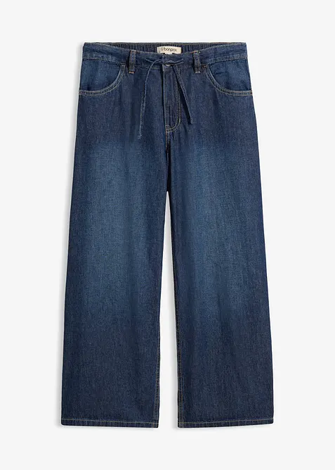 Wide-Leg-Jeans, cropped in blau von vorne - bonprix
