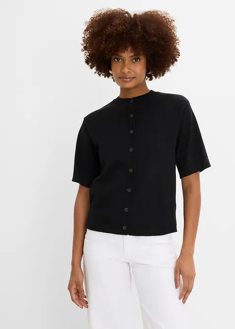 Feinstrickjacke in schwarz von vorne (im Anschnitt) - bonprix