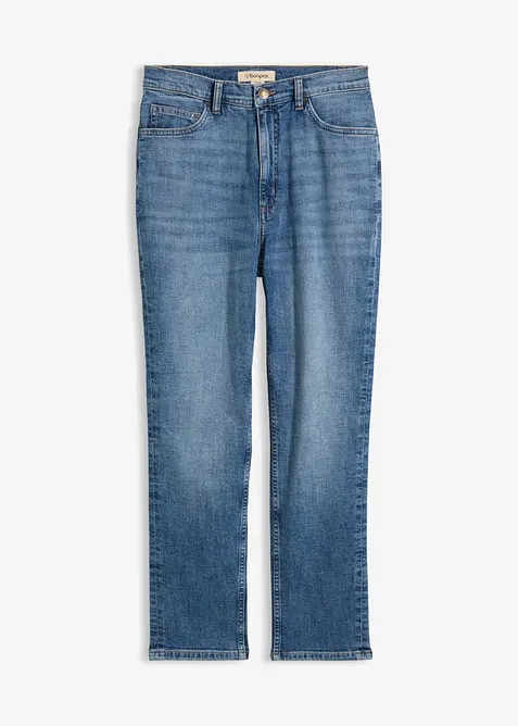 Slim-Fit-Jeans High Waist cropped in blau von vorne - bonprix