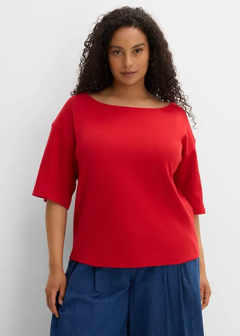 Shirt aus Bio-Baumwolle in Waffeloptik in rot von vorne (im Anschnitt) - bonprix