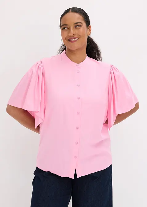 Bluse aus fließender Viskose in rosa von vorne (im Anschnitt) - bonprix