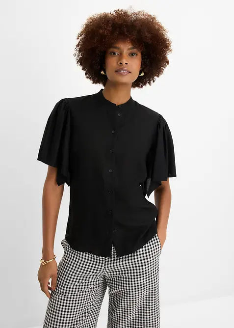 Bluse aus fließender Viskose in schwarz von vorne (im Anschnitt) - bonprix