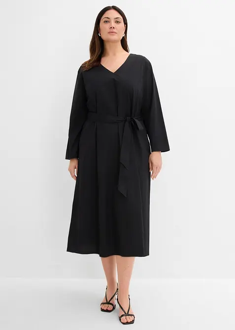 A-Linien Kleid aus Baumwolle in schwarz von vorne (Totalaufnahme) - bonprix