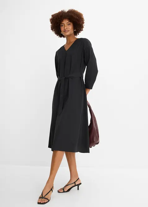 A-Linien Kleid aus Baumwolle in schwarz im Look von vorne (Totalaufnahme) - bonprix