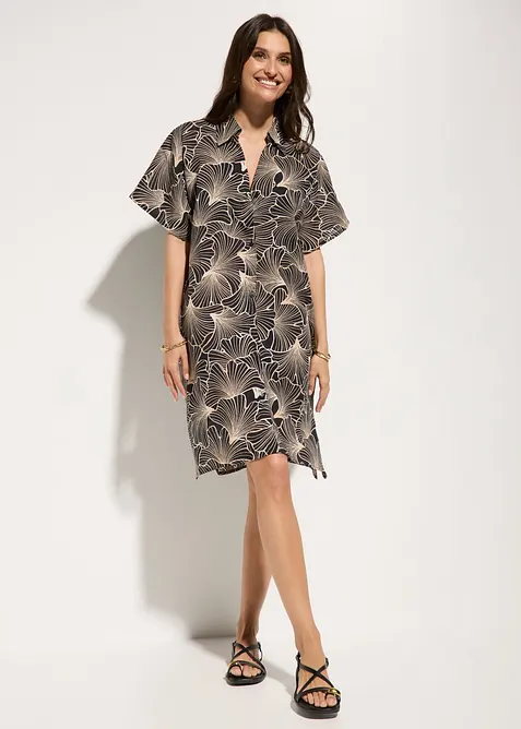 Oversize Strandbluse aus reiner Baumwolle in schwarz von vorne (im Anschnitt) - bonprix