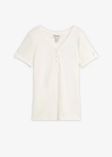 Henleyshirt aus reiner Bio-Baumwolle in weiß von vorne - bonprix