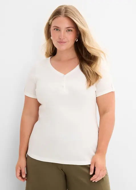 Henleyshirt aus reiner Bio-Baumwolle in weiß von vorne (im Anschnitt) - bonprix