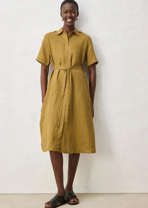 Blusenkleid aus reinem Leinen in grün von vorne (Totalaufnahme) - bonprix