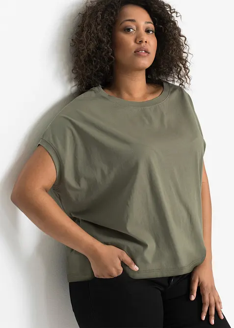 Longshirt aus reiner Baumwolle in grün von vorne (im Anschnitt) - bonprix