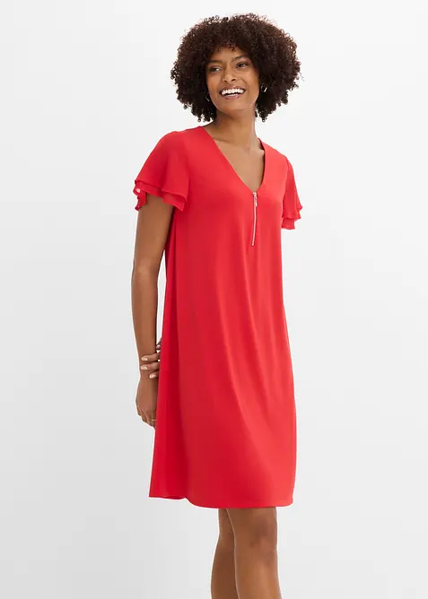 Shirtkleid mit Chiffonärmeln in rot von vorne (Totalaufnahme) - bonprix