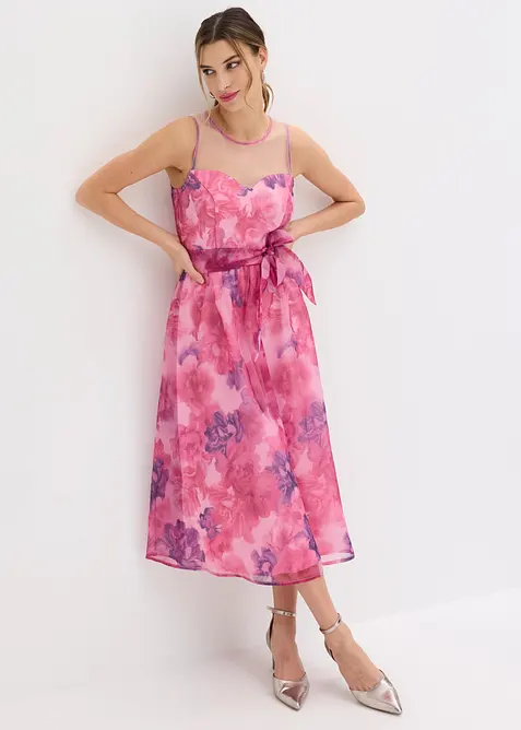 Midikleid aus zartem Tüll in pink von vorne (Totalaufnahme) - bonprix