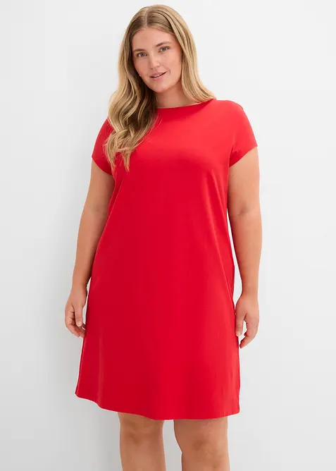 Shirtkleid aus elastischem Baumwoll-Mix in rot von vorne (Totalaufnahme) - bonprix