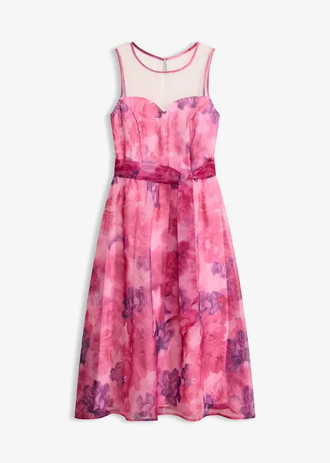 Midikleid aus zartem Tüll in pink von vorne - bonprix