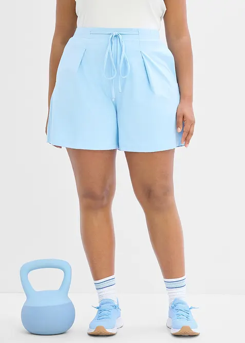 Sport-Shorts mit Zierfalten, schnelltrocknend in blau von vorne - bonprix