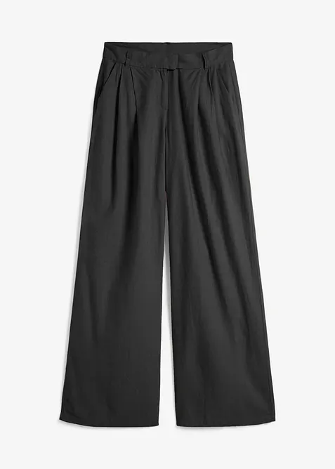 Palazzo-Hose mit Leinen, sehr weit geschnitten in schwarz von vorne - bonprix
