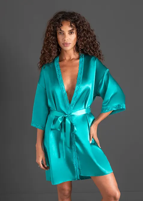 Satin Kimono in grün von vorne (Totalaufnahme) - bonprix